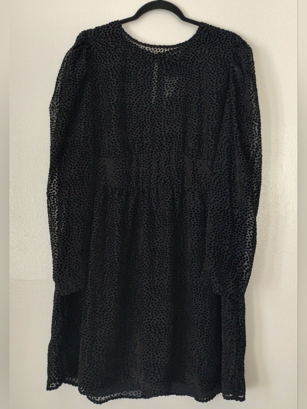 🆕 Black Textured Dot Sheer Long-Sleeve Dress